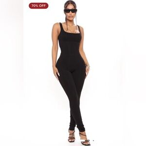 Fashion Nova Double Lined Black Skinny Leg Stretchy Leotard Jumpsuit